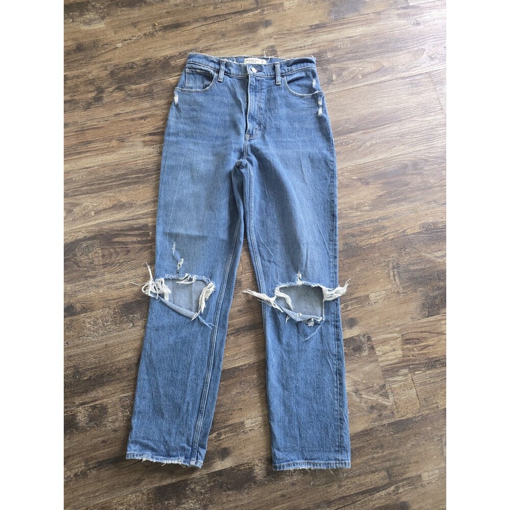Abercrombie & Fitch The '90s Straight Ultra High Rise Distressed Jeans Size 28